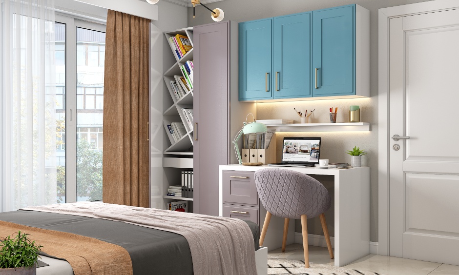 32home-office-desk-with-overhead-cabinet-drawers-and-ledge
